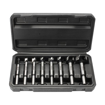 8PCS High Quality Round Shank Carbon Steel Wood Boring Black Plastic Box