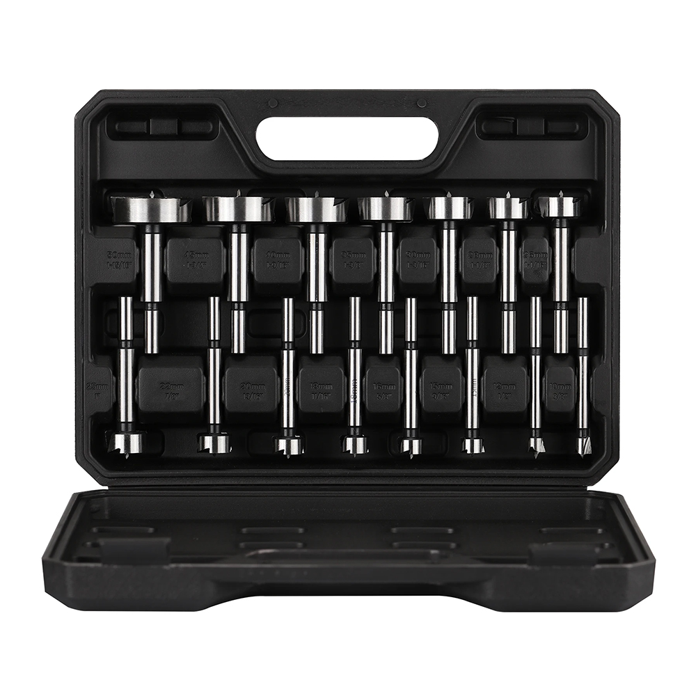 15PCS High Quality Round Shank Carbon Steel Wood Boring  Black Plastic Box
