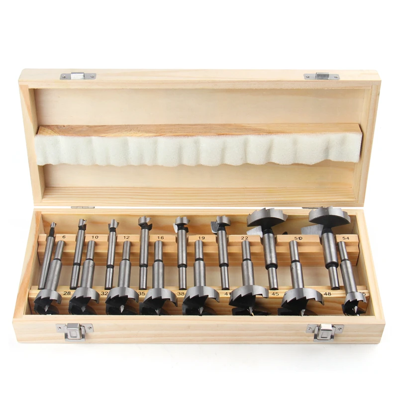 16PCS High Carbon Steel Forstner Tips Wood Working Tools Hole Saw Cutter Hinge Boring Drill Bits Round Shank