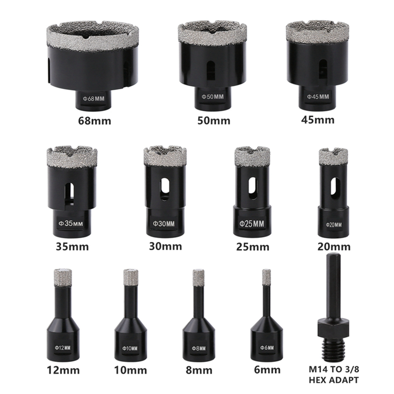 12pcs M14 Dry Vacuum Brazed Diamond Hole Saw Sided Aluminum Box (Set B)