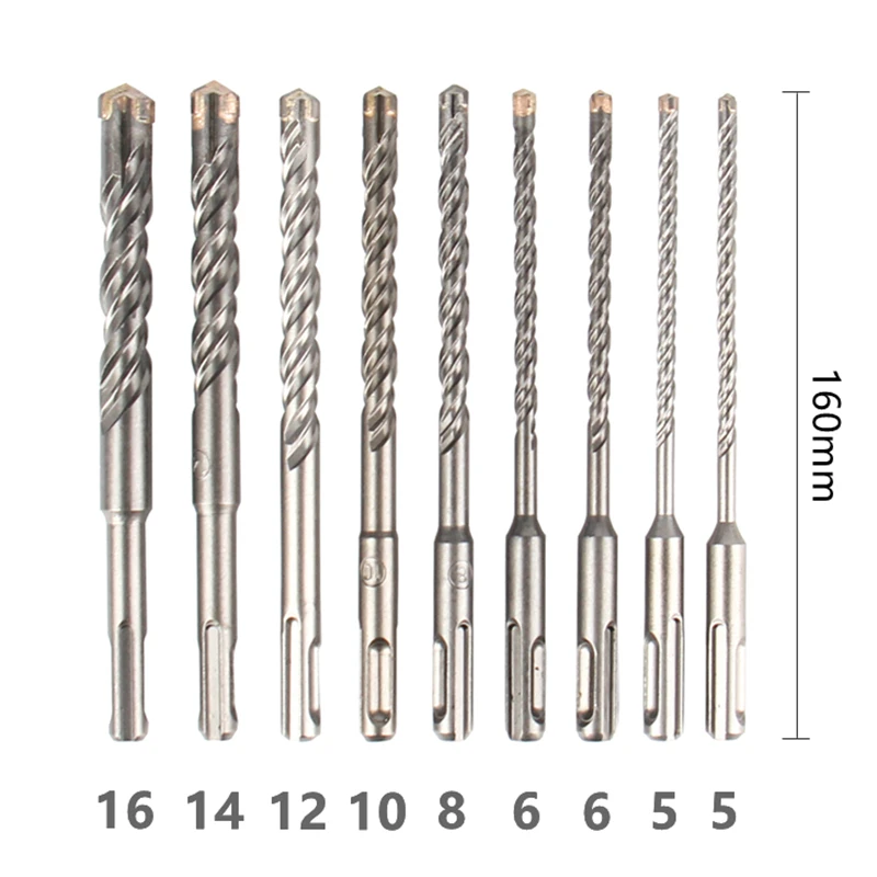 SDS Plus 160mm Impact Drill Bit Set with Cross-shaped Tungsten Carbide Drill Bits