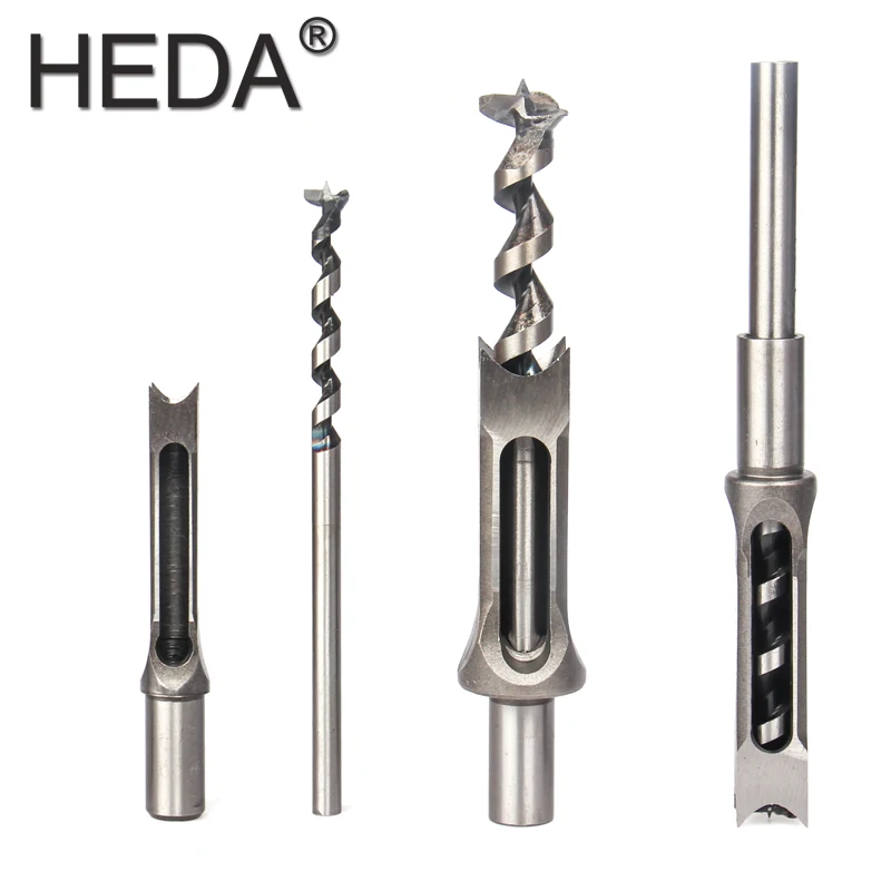 4 Pcs Kits 6.4/8/9.5/12.7mm square Screw Drill Tenon Chisel Adjustable Wood Drill