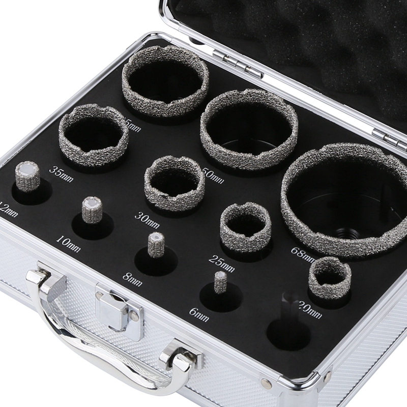 12pcs M14 Dry Vacuum Brazed Diamond Hole Saw Sided Aluminum Box (Set B)